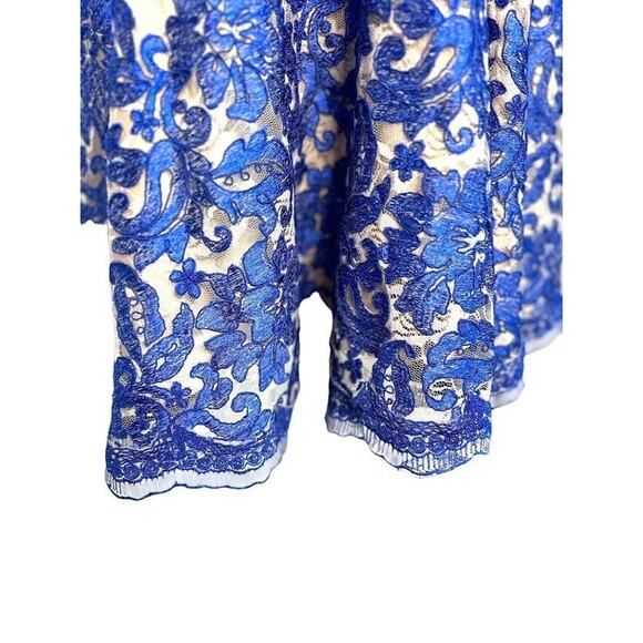 Eliza J Blue Lace Cap Sleeve Fit Flare Dress Pockets Womens Petites Size 12P - Picture 4 of 15